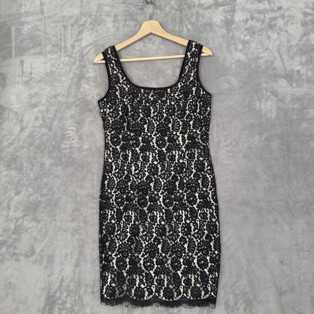 Donna Ricco NY Black Lace Sheath Dress Womens Size 6 Satin Bow Cocktail